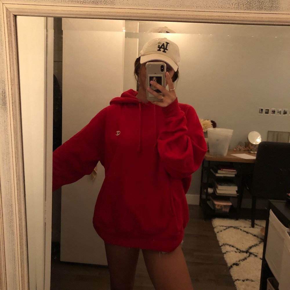 oversized champion reverse weave red hoodie